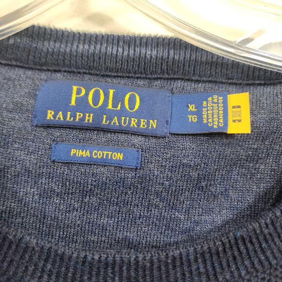 Polo Ralph Lauren textured navy 100% Pima cotton sweater men's size extra large - Picture 3 of 7